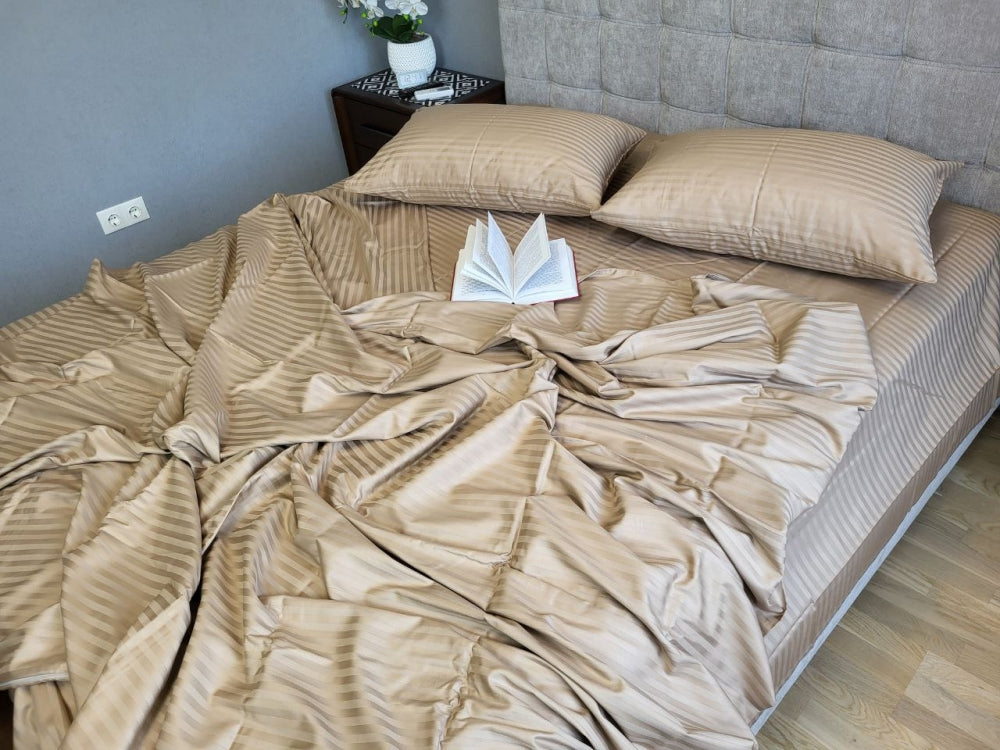 Постільна білизна Страйп сатин Stripe Lux Beige Tone 1/1см