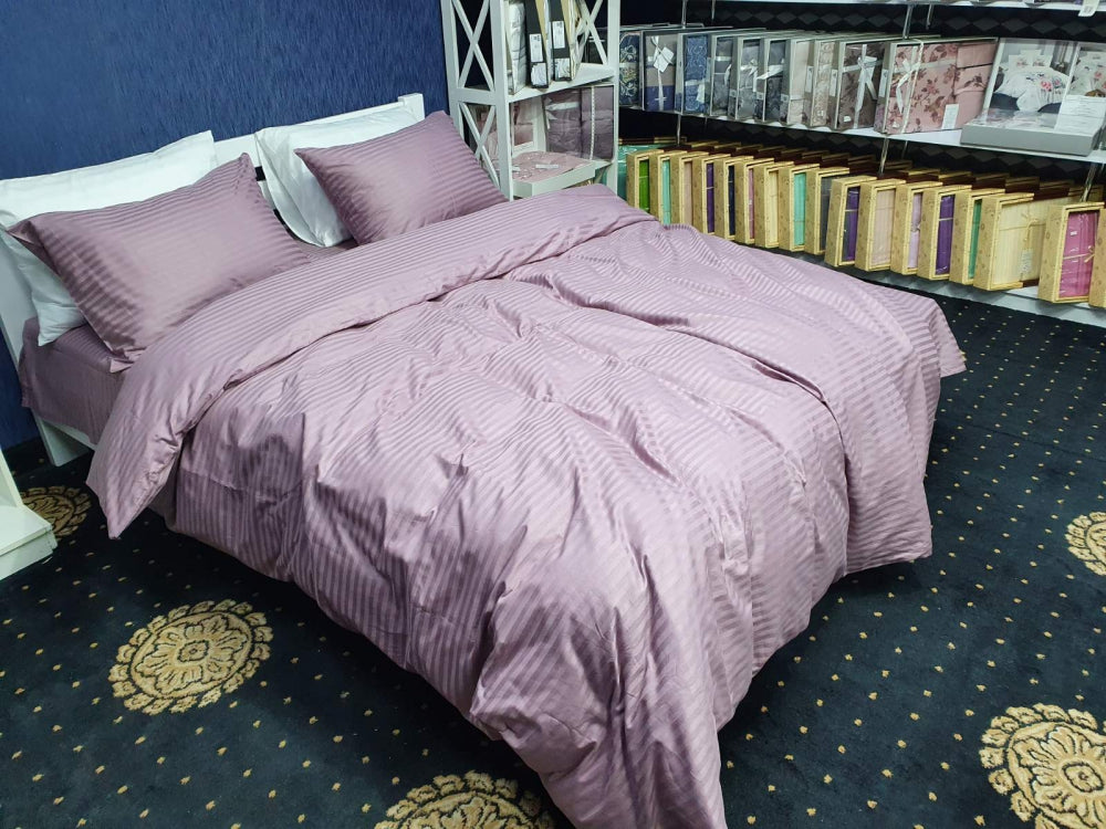 Постільна білизна Страйп сатин Stripe Lux Light Plum 1/1см