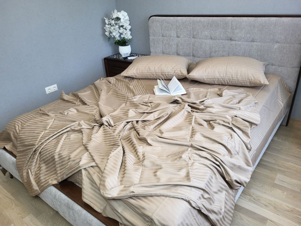 Постільна білизна Страйп сатин Stripe Lux Beige Tone 1/1см