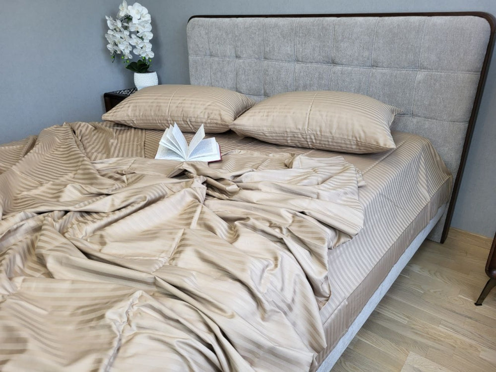 Постільна білизна Страйп сатин Stripe Lux Beige Tone 1/1см