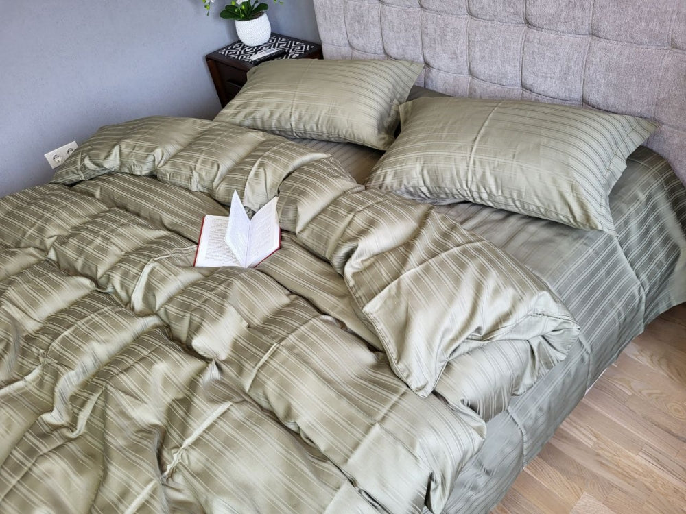 Постільна білизна Страйп сатин Multi Stripe Ripe Olive