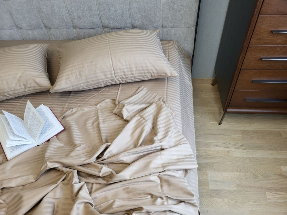 Постільна білизна Страйп сатин Stripe Lux Beige Tone 1/1см