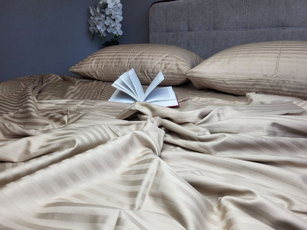 Постільна білизна Страйп сатин Stripe Lux Beige Tone 1/1см