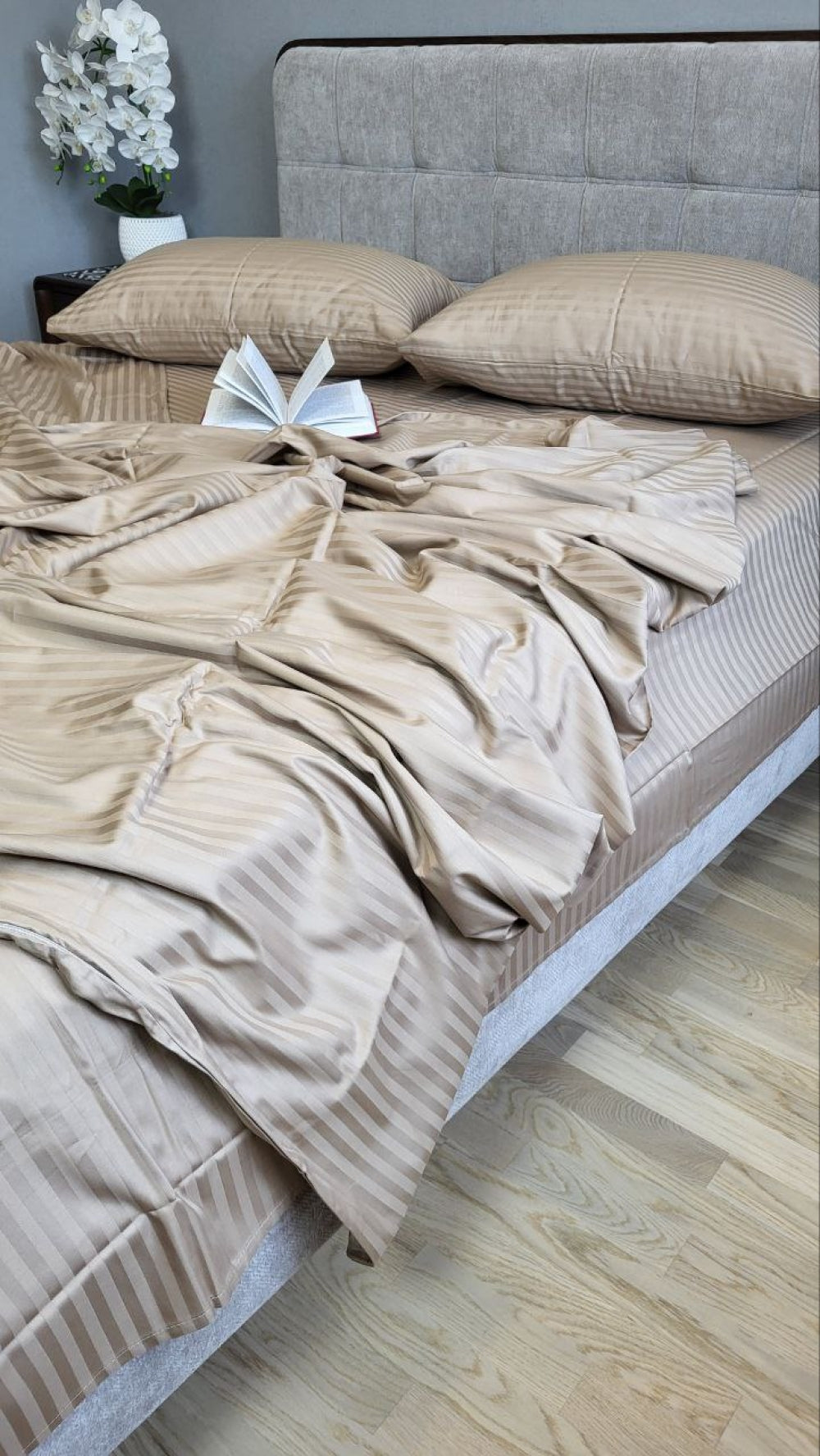 Постільна білизна Страйп сатин Stripe Lux Beige Tone 1/1см