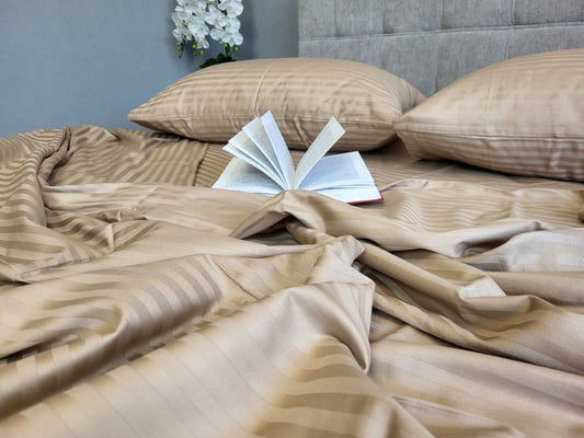 Постільна білизна Страйп сатин Stripe Lux Beige Tone 1/1см